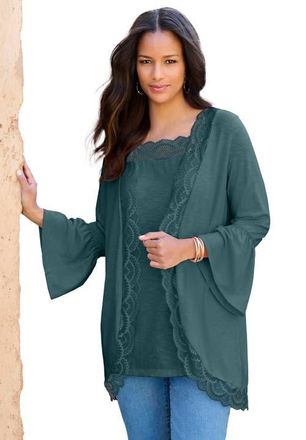 Roaman's Lace-Detailed Cardigan And Tank Set in Mystic Pine at Nordstrom, Size 12