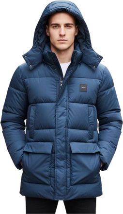 Calvin Klein Lange Capuchon Quilt Puffer - Heren - Winterjassen - Blauw - S - Leer - Jassen