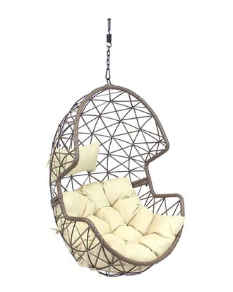 Sunnydaze 2Pc Outdoor Lorelei Hanging Basket Egg Chair Swing With Cushions & Headrest