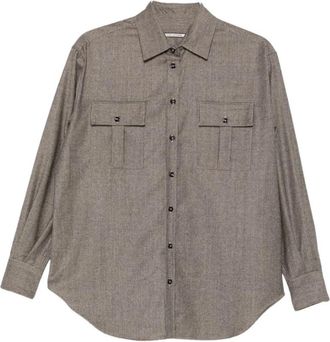 Tagliatore Camicia in Lana Vergine - Dames - Overhemden - Bruin - 2XL - Wol - Overhemden
