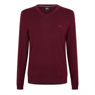 HUGO BOSS Mens Batisse E Knitted Top in Dark Red - Size Small