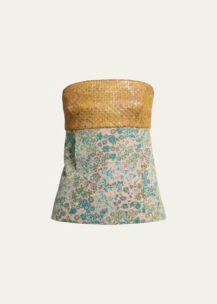 Dries Van Noten Metallic Floral Jacquard Strapless Top