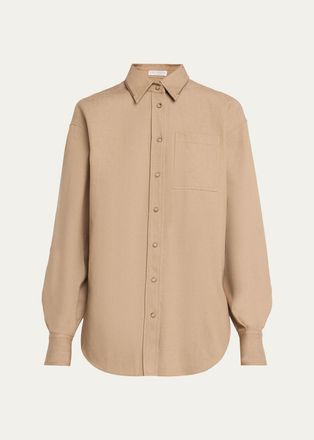 Brunello Cucinelli Sparkle Monili Twill Button-Down Shirt