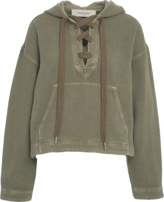 Golden Goose Kanten Detail Hoodie Verde Aw 25 - Dames - Hoodies - Groen - XS - Katoen - Hoodies & sweatvesten