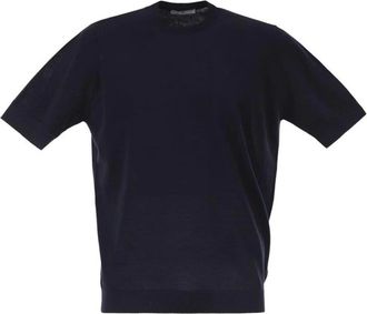 Pantaloni Torino Katoenen gebreid T-shirt met geribbelde afwerkingen - Heren - T-shirts - Blauw - XL - Katoen - Tops