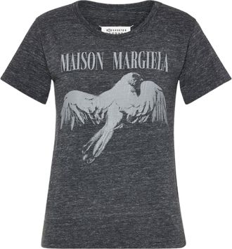 Maison Margiela Dark Grey Heathered Graphic Print Cotton T-Shirt