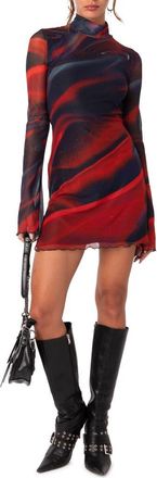 Edikted Sparks Fly Mock Neck Long Sleeve Mesh Minidress in Mix at Nordstrom, Size X-Small
