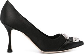 Manolo Blahnik Maida 90mm suede pumps - women - Calf Suede/Calf Leather/Fabric/Metal/Stone - 37 1/2 - Black