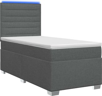 vidaXL Cama Con Base Tapizada, Colch&oacute;n Y Luz Led Gris Oscuro Tela Vidaxl
