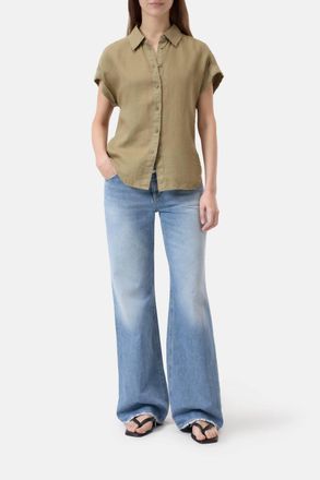 Closed Linen Sleeveless Button Up Shirt In Chino Green