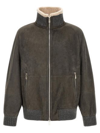 Brunello Cucinelli Gray Lamb Leather Leather Mens Jacket
