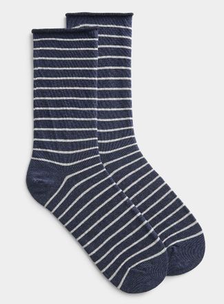 Simons Womens Striped rolled-hem socks