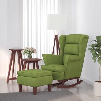 vidaXL Vidaxl - Sill&oacute;n Mecedora Patas Madera Y Taburete Terciopelo Verde Claro