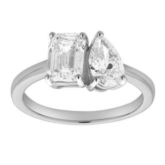 LuvMyJewelry Willow 14K Gold Toi et Moi Emerald and Pear Lab Grown Diamond Ring - 2 ct in 14K White Gold at Nordstrom, Size 6