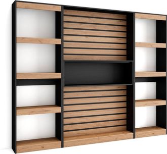 Skraut Home Librer&iacute;a Estanter&iacute;a, Estanteria Libros De Pared, 230x186x25cm, Sal&oacute;n - Comedor - Oficina, Con Almacenaje, Estilo Moderno, Roble Y Negro - Skraut Home