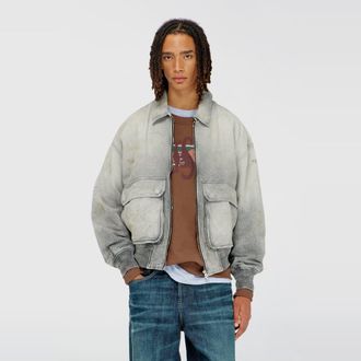 Diesel Jacket in distressed herringbone denim - Denim Jackets - Unisex - Grey