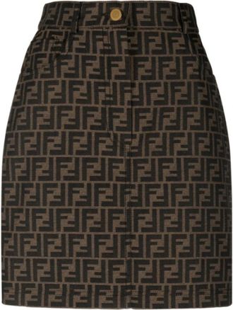 Fendi High-Waisted Rok - Dames - Korte rokken - Bruin - 2XS - Katoen - Rokken