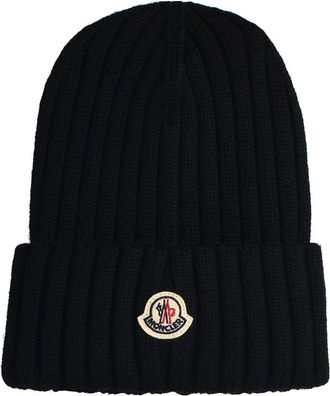Moncler Black Virgin Wool Beanie