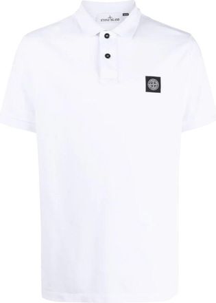 Stone Island White Cotton Patch Compass Polo - Heren - Polos - Wit - M - Katoen - Tops