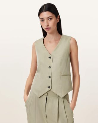 AllSaints Womens Lyocell/Modal Averie Tencel Relaxed Fit Waistcoat, Size: UK 16/US 12