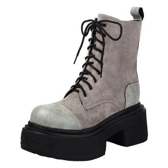 Generic Womens Platform Ankle Boots Round Toe High Block Heel With Side Zipper And Front Lace Up Combat Style Booties