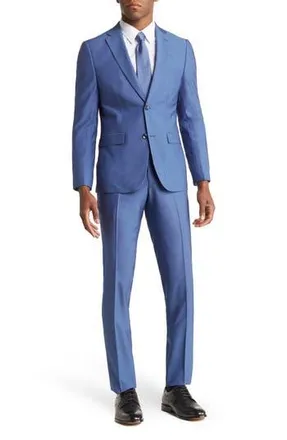 Soul of London Solid Two Button Notch Lapel Slim Fit Suit in Navy at Nordstrom Rack, Size 46 - R