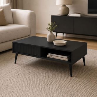 Dmora Mesa De Sal&oacute;n Lipa, 2 Cajones, Con Patas Efecto Rayado, Un Compartimento, 102x67x35h Cm Negro