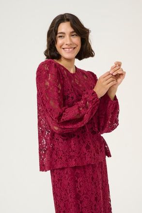 Kaffe KAlanice Lace Balloon Sleeves Blouse in Rumba Red at Nordstrom, Size X-Small