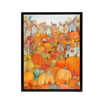 Artery8 Halloween Autumn Pumpkin Festival Framed Canvas Wall Art Print in Orange | Size: W24 x H32