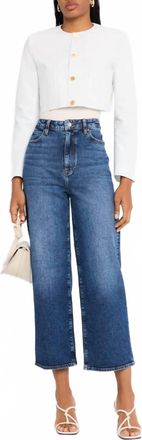 Frame Denim Seersucker Cropped Jacket In Color: Light Chambray Multi