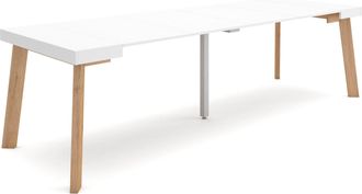 Skraut Home Mesa Consola Extensible, Mesa Comedor Plegable, 260, Para 12 Comensales, Patas De Madera, Estilo Moderno, Blanco - Skraut Home