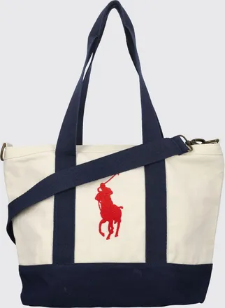 Polo Ralph Lauren Borsa tote da bambino in cotone con logo ricamato a contrasto
