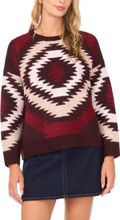 Vince Camuto Geo Pattern Drop Shoulder Sweater in Port at Nordstrom Rack, Size X-Small