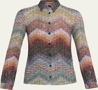Missoni Sequined Wefted Loom Knit Button-Down Shirt