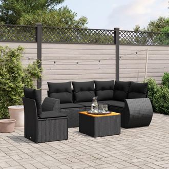 vidaXL Vidaxl - Set De Sof&aacute;s De Jard&iacute;n 6 Piezas Y Cojines Rat&aacute;n Sint&eacute;tico Negro