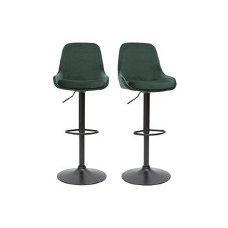 Miliboo Set De 2 Taburetes De Cocina De Dise&ntilde;o Regulables Terciopelo Verde Holo