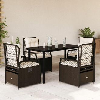 vidaXL Set Comedor De Jard&iacute;n 5 Piezas Y Cojines Rat&aacute;n Sint&eacute;tico Marr&oacute;n Vidaxl