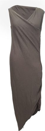 Rick Owens V-Neck Draped Midi Dress in Grey Cotton