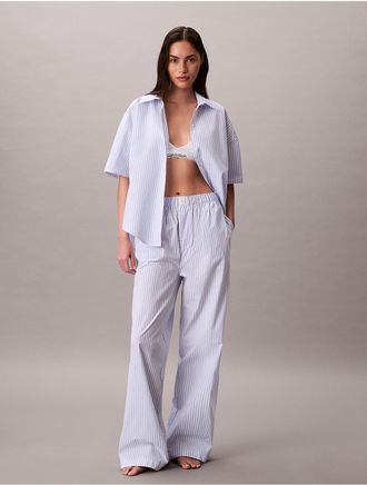 Calvin Klein Womens Cotton Poplin Relaxed Short Sleeve Shirt - Bright Blue - XL