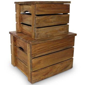 Berkfield Home Storage Crate Set 2 Pieces Solid Mahogany Wood in Brown