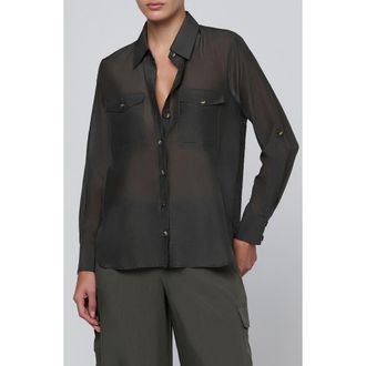 L'agence Pearson Cotton and Silk Shirt in Ash Olive at Nordstrom, Size X-Large