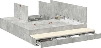 vidaXL Storage Bed Frame with Door Concrete Grey 236.5 x 200 x 31.5 cm Vidaxl