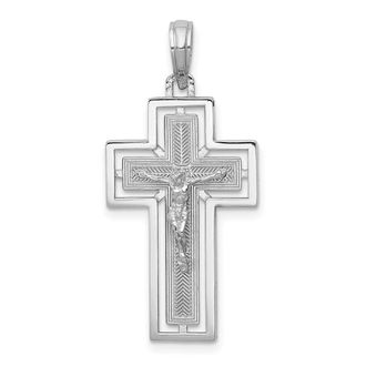 Diamond2Deal 14K White Gold Textured Crucifix Frame Charm