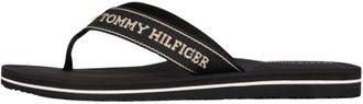 Tommy Hilfiger Womens Sporty Wedge Flip Flops with Logo, Black (Black), 4