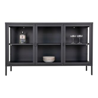 Moloo Aparador de 3 puertas de cristal en acero negro 140 cm
