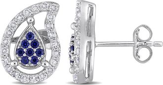 Amour 5/8 CT TGW Created Blue Sapphire and White Topaz Teardrop Earrings In Sterling Silver