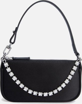 by FAR Unisex Mini Rachel Silk Satin And Crystal Chain Bag in Black - One Size