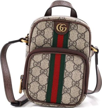 Gucci Brown Gg Coated Canvas Ophidia Top Handle Crossbody Mini (Authentic Pre- Loved)