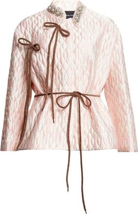 Simone Rocha Quilted Floral Offset Fragment Collar Jacket in Pink/Brown/Pearl/Clear at Nordstrom, Size 6 Us