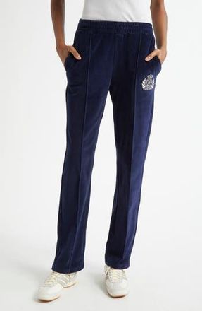 Sporty & Rich Crest Velour Track Pants in Navy at Nordstrom Rack, Size X-Large
